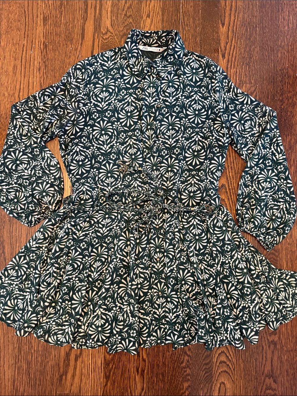 Zara Green & White Floral Shirt Dress